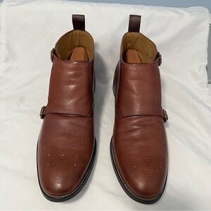 Cole Haan Cambridge Monk Leather Perforated Double Strap Boots Brown Size 11M